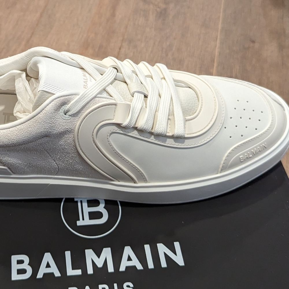 Mens Balmain "B-Skate" Low-Top Sneakers Off-White/White - Picture 5 of 7
